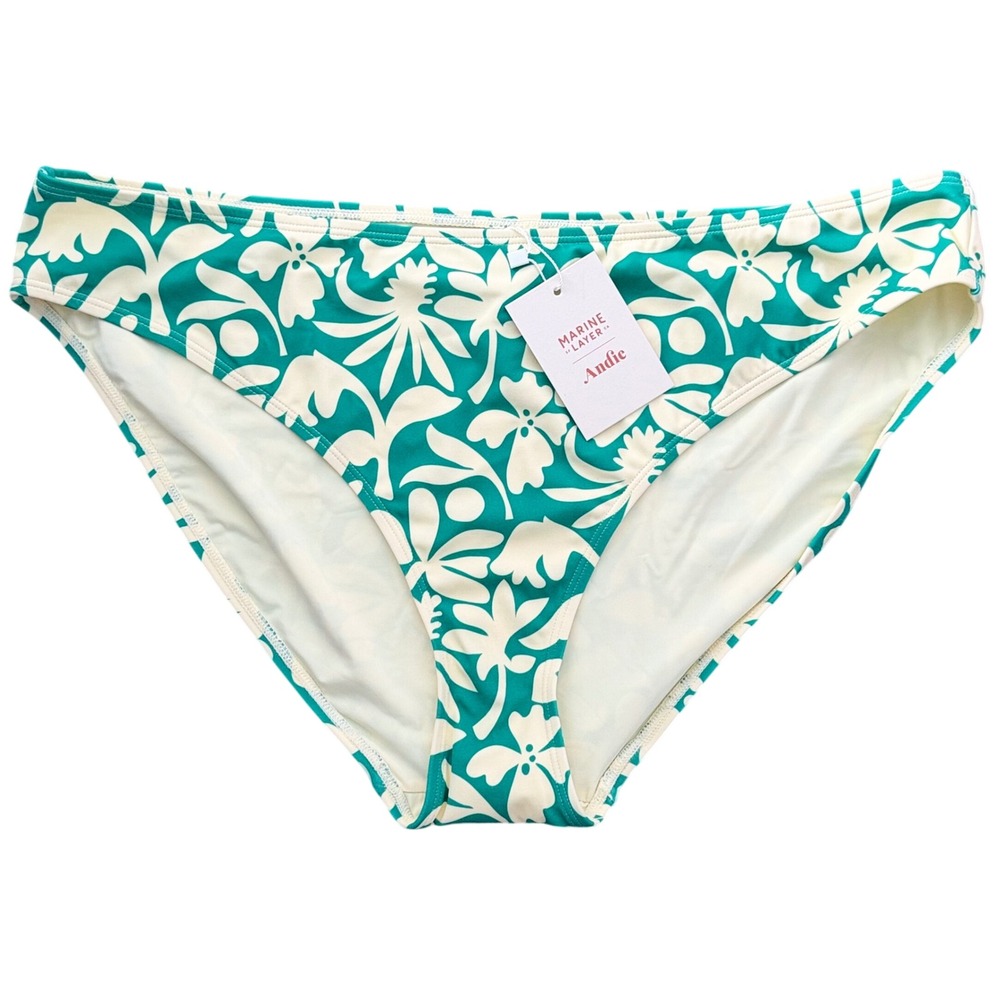Marine Layer x Andie Bikini Bottom Spruce Flora Teal Green XL Summer Beach NEW